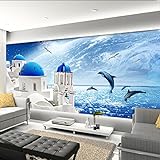 Wandbilder Moderne WanddekoMittelmeer Blick aufs Meer Schloss Fototapete Springen Delfine Kreative Wohnzimmer Schlafzimmer Wohnkultur 3D W