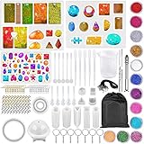Daohexi 133 Pcs Resin Casting Molds, DIY Jewelry Craft Pendant Moulds Silicone Epoxy Resin Mold,Pyramid,Triangle,Stone,Diamond,Cube Sphere, Glitter Powder, Keychain and Dril T