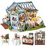 CUTEBEE Puppenhaus Miniatur mit Möbeln, Idee DIY hölzernes Puppenhaus-Kit sowie staubdicht und Musik-Bewegung, Maßstab 1:24