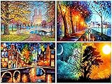 Diamond Painting, 4 Pack DIY 5d Diamant Painting Bilder für Erwachsene & Kinder [mit Diamond Painting Zubehör] Diamant malerei Kits Malen nach Zahlen Wohnzimmer Bilder Dekoration für Home W