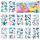 LANMOK Hai Temporäre Tattos, 12 Blatt Kinder Tattoos Delfine 100pcs Wasserfest Aufkleber Muscheln Algen Klebetattoos Meerestier Party für Geschenk Kindergeburtstag Jungen 6 Jahre M