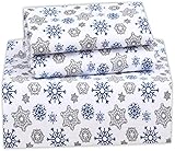 Ruvanti 100% Cotton 4 Piece Flannel Sheets Full Snow Flake Print Deep Pocket -Warm-Super Soft - Breathable Moisture Wicking Flannel Bed Sheet Set Full Include Flat Sheet, Fitted Sheet 2 Pillow