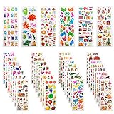Leenou 3D Aufkleber für Kinder & Kleinkinder, 950+ Geschwollen Stickers für Jungen Mädchen Lehrer, Niedliche Verschiedene Set Buchstab en, Tier, Obst, Zahlen, Fische, Dinosaurier ( 36 Bogen )