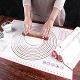 Backmatte Große Silikon-Backmatte zum Ausrollen von Teig, Fondant-Matte Teig Kneten Schneidematte Antihaft Rutschfest Kuchen Brot Keks Gebäck Matte BPA-frei mit Maßen, Rot (40,6 x 61 cm)