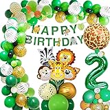 Dschungel Geburtstag Dekoration 2 jahr, AcnA Geburtstagsdeko Jungen 2 jahr,Kindergeburtstag deko Safari Happy Birthday Dekoration Banner Dschungel Luftballons Wild One Deko Junge 2. Geburtstag Mehrweg