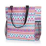 Comius Sharp Strandtasche Damen, Shopper Schultertasche Canvas Beach Bag, Große Strandtasche, Umhängetaschen mit Reißverschluss für Fitnessstudio, Wandern, Picknick, Reisen (Folk-custom)