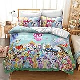 Goplnma My Little Pony Party Rotary Print Bettbezug-Set,Polycotton, Mehrfarbig?Weicher und bequemer Bettbezug für alle Jahreszeiten (135×200cm,10)