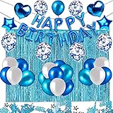 ANTERAT Blaues Geburtstagsparty-Dekorationsset enthalten Happy Birthday Banner Ballons Konfetti und Folienvorhänge für Jungen Geburtstag Party Supp