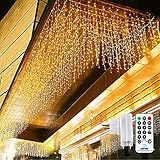 Led Lichtervorhang, 6x1M 300 LED lichterkette, 8 Modi Lichterketten Vorhang, Eisregen/Eiszapfen Lichterkette, Weihnachtsbeleuchtung außen & innen, Weihnachtsdeko Aussen mit Fernbedienung (Warmweiß)