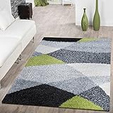 T&T Design Moderner Hochflor Teppich Shaggy Vigo Gemustert in Schwarz Grau Weiß Grün Top Preis!!, Größe:120x170