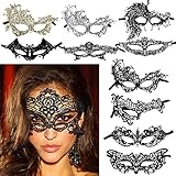 FLOFIA 10 Stück Venezianische Maske Damen Spitze Maske Lace Maske Schwarz / Gold Augenmaske für Fasching Maskerade Masquerade Halloween Karneval Cosplay Party Gothic Gesichtsmask