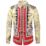 wuitopue Herren Herbst Mode Casual Bronzing Printed Shirt Langarm Top Shirt Verkauf Verkauf Clearance UK Size S-XXXXXXXL, 16gelb, XXL