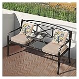 DGHJK Gartenbank für den Außenbereich, Verandamöbel, 60-Zoll-Parkterrassenbank Gusseisen-Gartenbank, Außenbänke mit mittlerem Tisch, wetterfeste und langlebige Retro-Metallbank