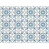 decalmile 12 Stück Fliesenaufkleber 15x15cm Vintage Blau Marokkanische Wandfliese Fliesensticker Küche Badezimmer Dek