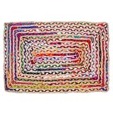 Sadivi Teppich aus Baumwolle und Jute, mehrfarbig, handgewebt, geflochten, wendbar, Farben können variieren (6 x 91 cm, Baumwolle + Jute, rechteckig)