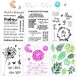 Silikonstempel Sprüche Deutsch Set 6 Blätter Herzlichen Glückwunsch Viel Glück Alles Liebe Für Dich Löwezahn Schmetterling Blätter Clear Stamps für DIY Bullet Journal Scrapbooking Fotoalbum (6 Stile)