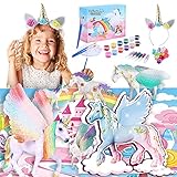 Herefun 58pcs Einhorn Bemalen Kinder, Einhorn Malset Bastelset mit Pinsel, Pigment, Palette, DIY Einhorn Figuren Kreativ Spielzeug zum Basteln und Malen für Kinder Mädchen Geburtstag Geschenk (Rosa)