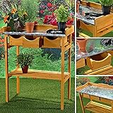Melko Gartenarbeitstisch Gartentisch Pflanzentisch mit DREI Schubladen im Landhausstil aus Fichtenholz für den Außenbereich, 80 x 40 x 82 cm, Honig