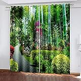 XGFWMS Gardinen Wohnzimmer Verdunklungsvorhänge 270X300Cm(Hxb) 2 Stücke 3D Hd Druck Grüne Bambuswaldpflanzenlandschaft Druck Muster Blickdichter Vorhang Schlafzimmer Kinderzimmer Küche Dekoration T