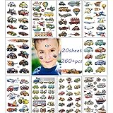 20 Sheet Kindertattoos Tattoo Jungen/Kinder/Mädchen Cool Hautfreundlich Set,Temporäre Tattoos,Tattoo Kinder Jungen Auto(Traktor,Feuerwehr,Bagger,Flugzeug )