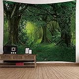 Waldteppich natürlicher Baum beliebter Hippie-Wandteppich, der an der grünen Stranddecke hängt, Schlafzimmerdekorationsdecke A4 130x150
