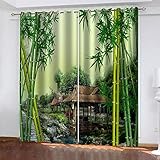 YTSDBB Verdunkelungsvorhang mit Ösen Pavillon grüner Bambuswald B 200 x H 160 cm 3D Digitaldruck Druckmuster Öse Thermisch isoliert 90% für Schlafzimmer Wohnzimmer ​Kinderzimmer Junge mit M