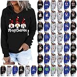 Damen Hoodies Farbblock Sweatshirt Casual Kapuzenpullover Langarm Shirts Oberteil Hoodie Frauen Weihnachten Elch Volksbrauch Druck Bluse Tunika Weihnachtspulli Rentier Xmas Oversize Weihnachtsp