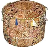 Bhagyoday Patchwork-Fußhocker/Bodenkissen, traditioneller indischer Stil, handgefertigt, bestickt, ca. 35 x 56