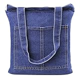 Damen Jeans Canvas Leinwand Umhängetasche Messenger Bag Handtasche Schultertasche Tasche Löcher Muster Hellblau & Dunkelb