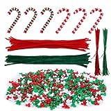 LIHAO 2500 x Tri Perlen Set Weihnachten Dreiförmige Perlen Rot Grün Weiß mit Pfeifenreiniger und Band für Zuckerstangen DIY Basteln zur Dekoration Weihnachtsb