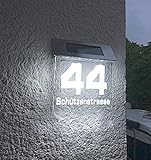 Beleuchtete LED Solar Hausnummer, Hausnummernleuchte individuell personalisierb