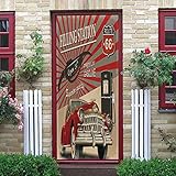 NXCNTD 3D Wohnzimmer Türtapete Wandbilder Retro rotes Auto Selbstklebend Tapete Türaufkleber DIY Türbild Tür Poster Vinyl Entfernbar Mauer Aufkleber Zuhause Wasserdichte Dekor 77x200