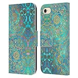 Head Case Designs Offizielles Lizenzprodukt von Micklyn Le Feuvre Saphir und Jade Mandala, aus Leder, kompatibel mit Apple iPhone 7 / iPhone 8 / iPhone SE 2020