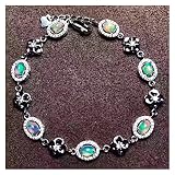 CNGY Armbänder Natürliche Multicolor Opal Edelstein Armband Natürlicher Edelstein Eleganter Glücksklee Runde Armband 925 Silber Armband Party Schmuck