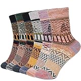 Bearbro 6 Paar Damen Winter Wolle Socken,Damen Wintersocken Thermisch gestrickt Warme, Bunte Gemusterte atmungsaktive weiche dicke Socken für Damen M