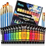 RATEL Acrylfarben Set, Premium 18 Tuben Acrylfarbe-Set Bunt mit 18×36 ml Pigment und 10 Malpinsel, Farbe für Papier, Stein, Holz, Keramik, Stoff, Acrylfarben für Künstler, Anfäng