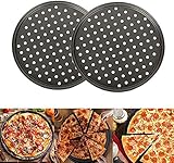 Old Tjikko Pizzablech,Pizzaset 2 Stück, Antihaft Pizza Backblech mit Löchern,Carbonstahl, Knusperblech,Rund,∅ 32