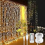 YAZEKY LED Lichtervorhang Innen 3x3m 300 LEDs Lichterketten Vorhang Lichterkette Zimmer Deko Wand Dekorationen mit Fernbedienung&Timer 8 Modi Wasserfall für Weihnachten Geburtstage Party H