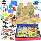 Tacobear Kinetic Sand Magic Sand Kinder Spielsand Set mit 3lbs Kinetischer Sand Faltbarer Sandkasten Dinosaurier Sandförmchen Werkzeuge Sandspielzeug Geschenk für Jungen Mädchen 3+ J