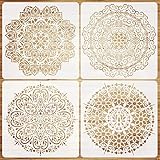 VETPW 4 Große Stencil Mandala Stencil Schablonen Zeichnen Set, Kunststoff Wiederzuverwendend Zeichenschablonen Vorlagen Planer Schablonen für Fußböden, Fenster, Möbel, Holz, Wanddeko, 30x30CM