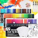Nabance Pinselstifte Set Aquarell 92pcs Brush Pen Set Handlettering Stifte 72 Aquarell Pinselstifte 1 Malbuch 3 Wassertankpinsel 10 Aquarellpapier 6 Schablonen für Malerei Bullet Journal Kalligrap