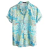 Mode Hemd Herren Jugendschule Shirt Sommer Loose Kurzarm Oversize Shirt Relaxed-fit Henley Shirt Männer Bunte Herrenhemden Männer Retro Ethnische Freizeithemd Holiday Shirt Top Kent Kragen Haw