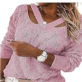 ZYUD Pullover Damen Strickpullover Streifen Sweater Lockerer Pullover für Herbst Winter und Feder Casual Sweatshirts Langarm Winter Sweater Sexy V-Ausschnitt Sweatshirt Lose Top Warm Strickw