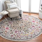 Safavieh Madison Collection MAD447G Boho Chic Medallion Distressed Non-Shedding Stain Resistant Living Room Bedroom Area Rug 8' x 8' Round Grey/G
