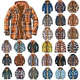 Herren Karierte Jacke Karohemd Thermohemd Kapuzenjacke mit Reißverschluss Herbst Hemdjacke Gesteppte gefüttert Winterjacke Leichte Freizeitjacke Holzfällerhemd Arbeitshemd (#2 Yellow, XXL)