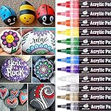 Acrylstifte Marker Stifte, 12 Farben Wasserfest Acrylstifte für Steine Bemalen, Acrylfarben Stifte für Glas Kinder DIY Keramik Porzellan Metall Kunststoff Holz Leinwand (Medium Spitze)