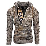Lässiger Pullover für Herren, mit Stehkragen, lockerer Strick, schicker Herbstpullover für den täglichen Gebrauch, hellbraun, M