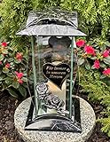 Grablampe mit Beschriftung - 'Für immer in unseren Herzen' Neue Model Grablicht Kerze Grabkerze Grabdekoration Grabschmuck 32 cm H. incl.Grabk