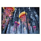 Farbige Quallen Wandteppich Psychedelic Märchen Fantasy Winterwald Wandbehang für Schlafzimmer Wohnzimmer Dek