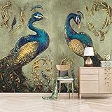 Msrahves tapeten für kinderzimmer Blau Tier Pfau Wohnzimmer Schlafzimmer Büro Flur Dekoration Wandbilder XXL Moderne WanddekoTapete Vliestapete Betontapete Modern Tap